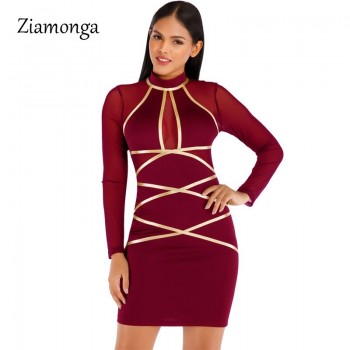 Long Sleeve Lace Bandage Dress Women Sexy Hollow Out Club Mini Celebrity Evening Runway Party Dresses